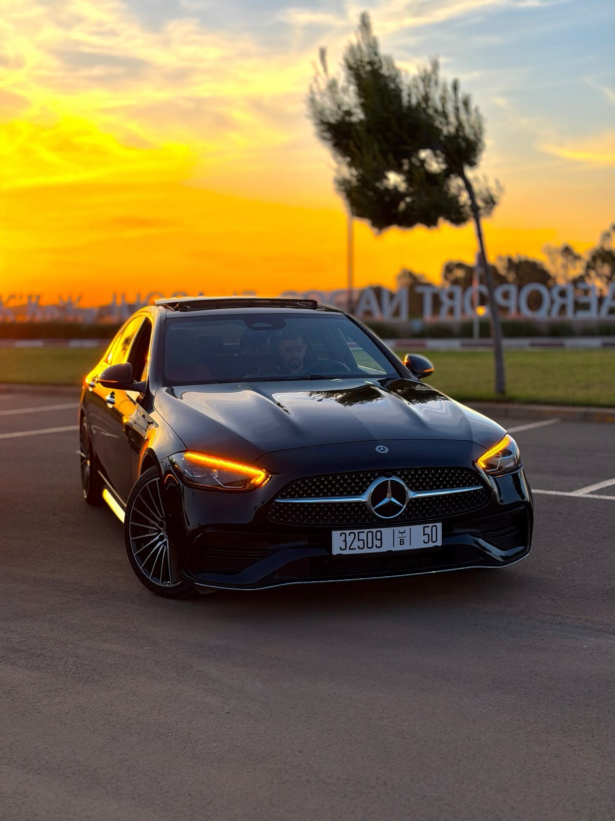 Mercedes C220 rental car at sunset in Nador